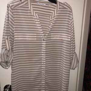 Tan & white stripe blouse